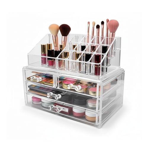YASTA Organizer Trucchi Trasparente da Bagno Box Portatrucchi con Cassetti Organizzatore Cosmetici Portagioie Make-up In Acrilico Portasmalto Rossetti Pennelli Da Scrivania Regalo Donna Ragazza