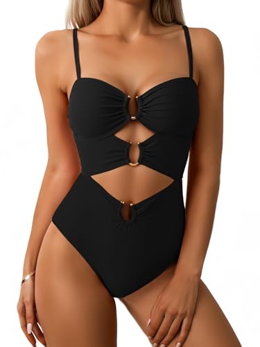 Fanuerg Women One Piece Swimsuit Ring Linked Swim Bathing Suit Sexy Cut Out Monokini Swimwear2