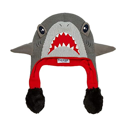 ABG Accessories Boys' Little Shark Squeez and Flap Fun Cold Weather Hat, Grey/red, Age 4-7