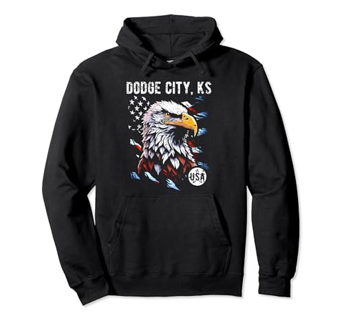 Dodge City KS USA Bandiera Patriottica Eagle USA Design Felpa con Cappuccio