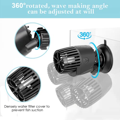 Image of AQQA Aquarium Wave Maker,3W /5W /10W /15W Suction Cup Fish Tank Single Powerhead Pump,110V /60Hz Ultra Quiet Submersible Circulation Pump,360Adjustable For Freshwater Saltwater Black