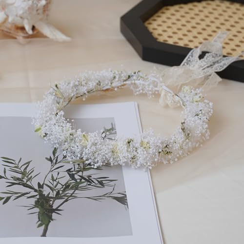 Diadema de flores secas corona para bebé estilo boda miniatura 3