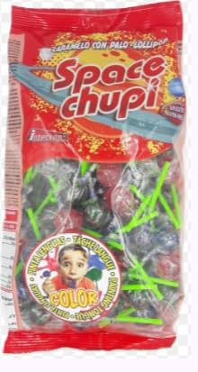 Space Chupi Pinta Lengua Sucettes qui Changent la Couleur de la Langue, Boîte de 100 Unités, 950g, pour Fêtes