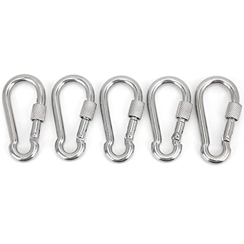 Gavigain Locking Carabiner Clip Heavy Duty Spring Snap Hook with Nut Lock Buckle for Camping 5pcs 60mm