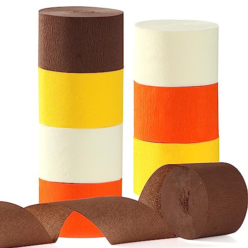 Image of Yellow-Beige Orange-Brown Fall Party-Decorations Streamers - 8 Rolls Boho Autumn Baby Shower Thanksgiving Harvest Crepe Tissue Paper Streamer,Birthday Bridal Bachelorette Wedding Garland Panduola