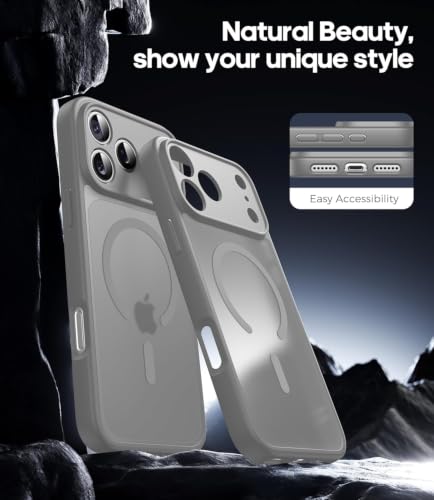 Image of Elzzi New Lychee Texture Magnetic Phone Case for iPhone 18 Pro Max Case, [Compatible with Mag-Safe] Anti Yellow Velvet Lined Premium PC+TPU Back Cover (Grey)