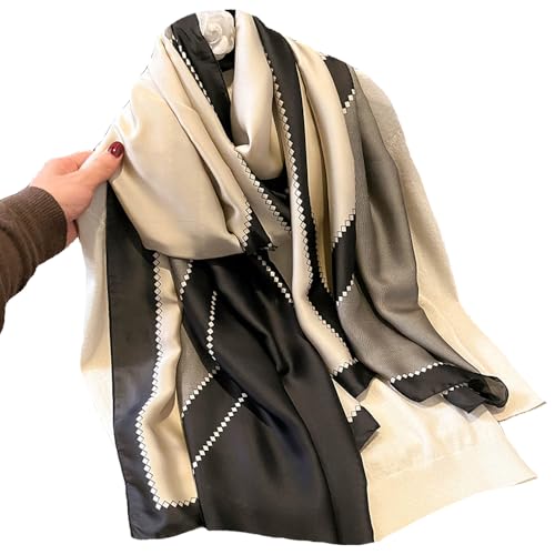 First Choose Silk Feeling Long Satin Scarf Fashion Beach Scarf Shawl Check Style Sunscreen Shawls Wraps-Lightweight Pattern