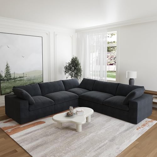 Image of JACH Modern Seational Couch for Living Room, 5-Seats Modular Convertible Sofa, V-Shaped Cloud Couches, Couch Cushion Covers Removable, Comfy Sofas for Living Room Apartment (Black)
