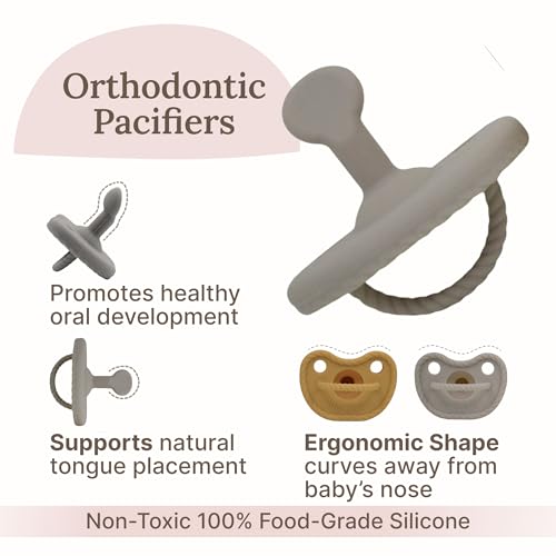 Image of Orthodontic Shape Silicone Pacifiers (Set of 2); 0 Months and up; 100% Food Grade Silicone, One Piece Design (Cloud /Sun) - Mila & Lulu