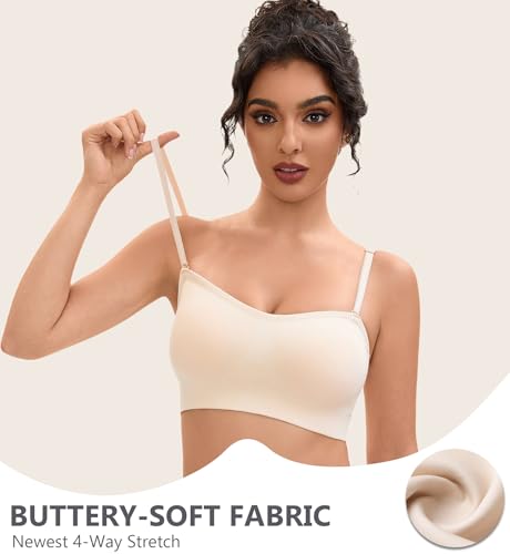 Image of Strapless Bras for Women-Push-Up Non-Slip Bandeau Bra,Seamless Wirefree Padded Tube Top Convertible Straps