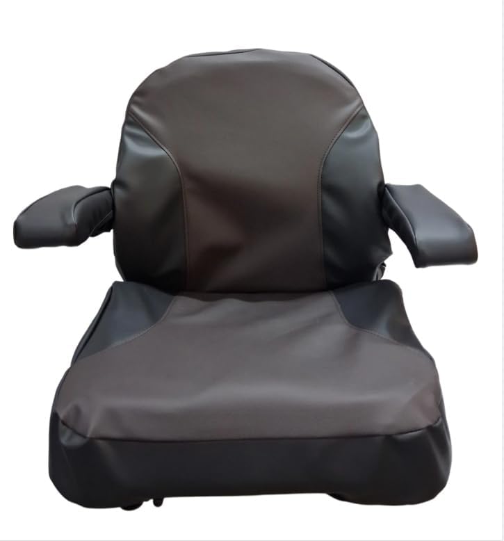 Universal Lawn Mower Seat with Adjustable Armrest Black Brown Vinyl TS101,Replacement for Universal, John Deere OEM