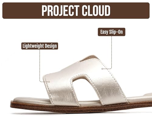 Image of Project Cloud 100% Genuine Leather Sandals for Women 2026 - Fashion Flat Womens Sandals with Memory Foam Insole Slides Sandals Women Footwear - Mules Women's Sandals (Jannel)