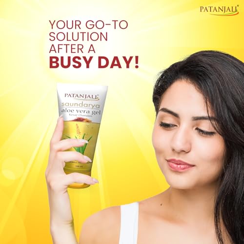 Patanjali Saundarya Aloe Vera Gel Kesar Chandan, for Skin Hydration and Nourishment with Natural Aloe Vera Extract 150ml (Pack of 3)