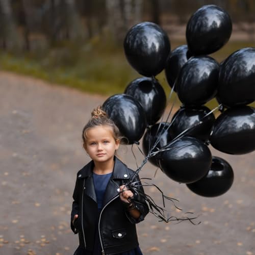 Image of Black Balloons Party Decorations 160 Pack 5 inch Round Halloween Latex Balloons for Black Themed Wedding Graduation Anniversary Birthday Party Backdrop Decorations