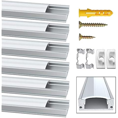 Jirvyuk Led Aluminum Profile, 6 Pack 1m/3.3ft U-Shape Led Channel, Led Diffuser with Milky White Cover, End Caps and Metal Mounting Clips, Led Profile for Led Strip Light Cover