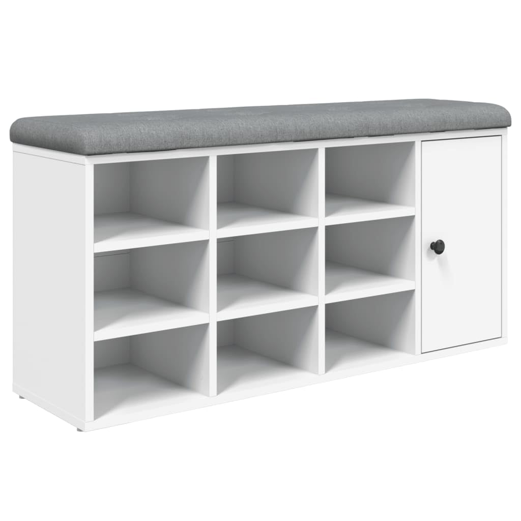 Banc à chaussures en bois blanc pour petits espaces et couloirs encombrés