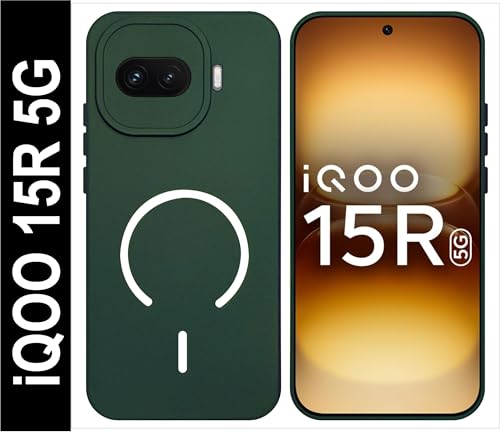 Image of SBMS Silicone Back Cover Case for iQOO 15R 5G | Soft Micro-Fibre Lining Inside | Magsafe Print On Back Side Camera Protection Bump | Shockproof Case iQOO 15R 5G (Green)