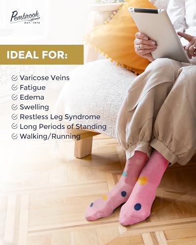 Image of Pembrook Light Compression Socks for Women - 6 Pairs |8-15 mmHg | Polkadots, Zigzag, Crisscross | Soft | Graduated
