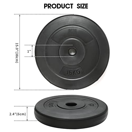 KK Vinyl Weight Plate Set. For 1 Inch Barbell Bar Dumbbells Weight Disc Pair. 2 x 2.5kg, 5kg or 10kg Barbell Weight Plates. Dumbbell Plates for Home or Gym Training or Weightlifting. (2 X 15kg) - Image 2