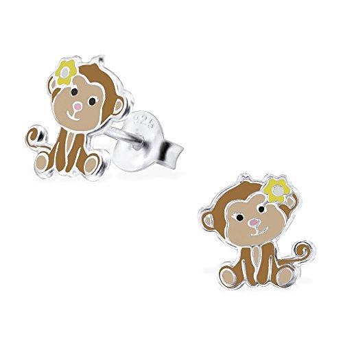 925 Sterling Silver Set of 3 Pairs Monkey & Banana Palm tree Stud Earrings (Nickel Free)3