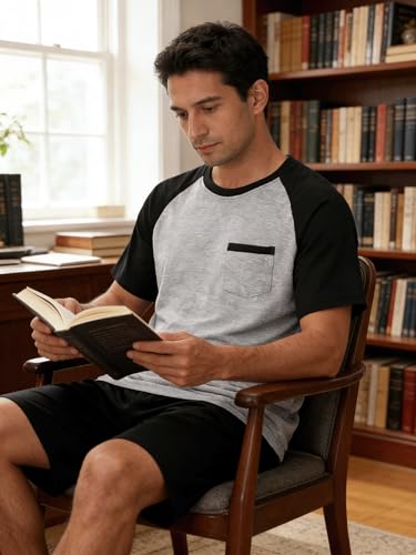 Image of Mens Pajamas Set Modal Soft Pajama Short Set Short Sleeve Pjs Sleepwear 2 Piece Lounge Set With Pockets S-3XL