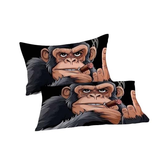 Housse de couette singe noir 200x200cm impression 3D microfibre soyeuse
