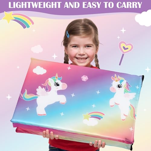 Image of Shellwei Vinyl Nap Mat Kid Preschool Daycare Sleep Mat,Rainbow Unicorn