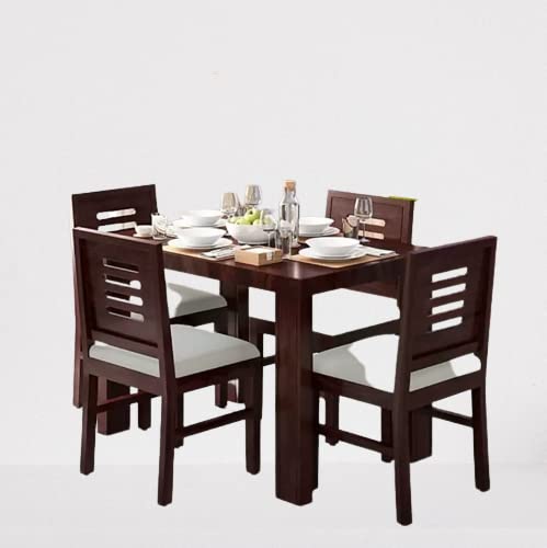 Umark Wooden Dining |Solid Sheesham Wood Dining Table 4 Seater Dining Table Set with 4 Chairs Dining Room Furniture Wood Dining Table 4 Seater | Walnut Dark Finish