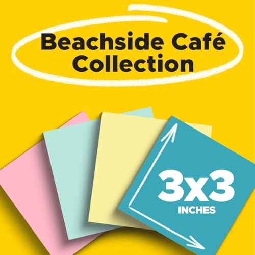 Image of Post-it Notes, 3 x 3 in, Beachside Cafe Collection, 4 Pads | School Supplies and Office Products