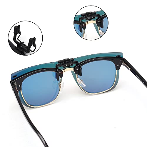 JM Polarized Clip on Sunglasses One Piece Rimless Flip up Mirrored Lenses for Driving3
