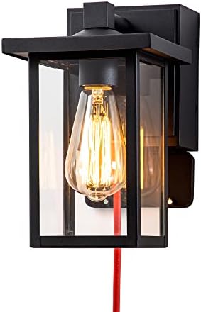 OUPAVOCS Porch Lights with GFCI Outlet, Black Outdoor Light Wall Mount, Waterproof Exterior Light Fixture with Outlet, Wall Sconce for House, Garage, Patio