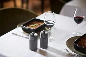 Gift Set Line Manual Pepper and Salt Mills, Matte Black with stainless steel funnel, 12 cm