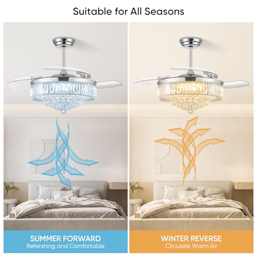 Image of 52'' Crystal Fandelier Ceiling Fan with Light, Chrome