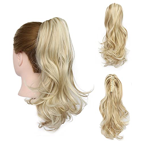 SSMLELE 14” Ponytail Extension Claw Clip in Curly Wavy Ponytail Hair Extensions Synthetic Hair Pieces for Women Pony Tail (14H613)