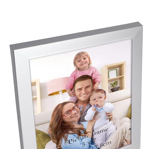 Giftgarden 5x7 Picture Frame Silver Set of 7, Multi Modern 5 x 7 Silver Frames for Wall or Tabletop Display - Thumbnail 6