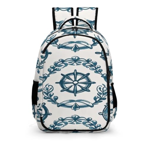 Mochila de uso diario con exclusivo estampado náutico dibujado a mano para portátil 6