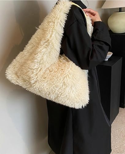 Women Faux Fur Hobo Shoulder Bag Y2K Furry Tote Handbag Large Fluffy Underarm Purse Soft Cute Plush Clutch4