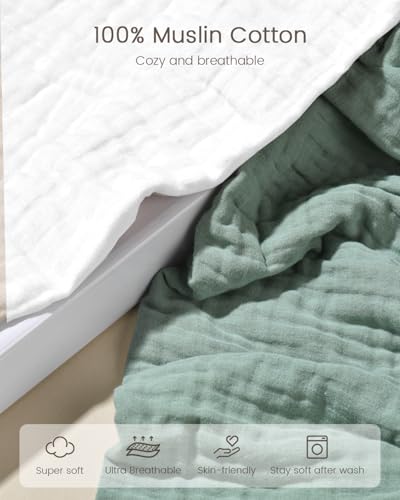 Image of Hooded Baby Towels for Newborn, 35x35 Inch 2 Pack 100% Muslin Cotton Baby Bath Towel, Soft Baby Beach Towels with Hood for Infants, Toddlers and Kids, (Roman Green + White)