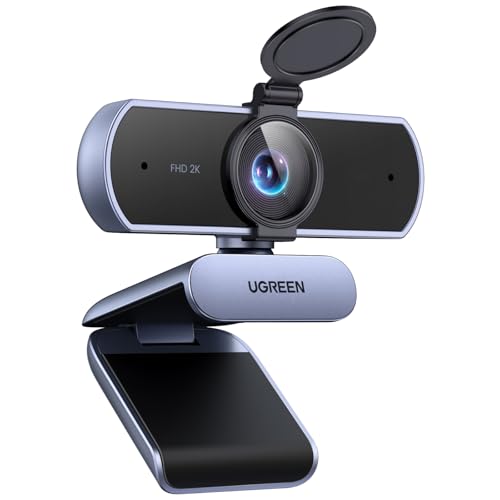 UGREEN Webcam 2K, USB A Webcam mit Mikrofo, Kamera PC, Fixfokus, 95° Sichtfeld, Kamera mit Privacy Cover, Automatische Lichtkorrektur, Stereo-Sound, Plug & Play, PC Camera für Windows/MacOS/