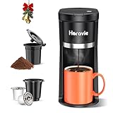 Horavie Small Single Serve Coffee Maker, Fast Brew One Cup Coffee Machine for K Cup and Grounds, 6 to 12 oz. Brew Sizes, Capsule Coffee Machine with Descaling Reminder and Viewing Tank, Black