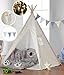 Haus Projekt Tienda Tipi para niños con Luces de Hadas, empavesado y Base Impermeable incluida - Tienda para Jugar e Imaginar, 100% algodón, para Interior / Exterior (Azul/Blanco) Certificado CE