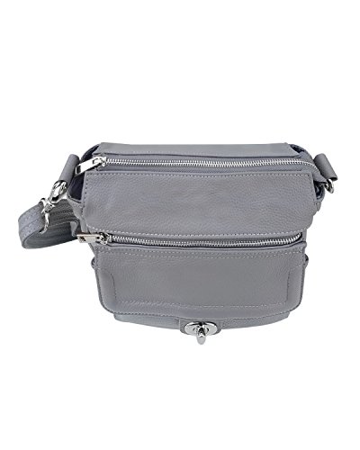 Roma Leathers Gun Concealment Square Shoulder Bag - Detachable Strap, Metal Twist Lock, Card Compartments - Grey3