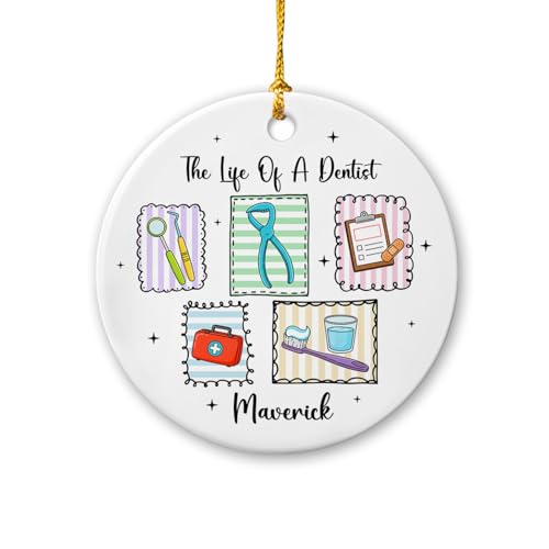 Personalized Dentist Ceramic Christmas Ornament 2025, The Life of A Dentist Ornament, Custom Name Xmas Ornaments Gift for Dentists Dental Assistant Hygienist, Teeth Doctor Keepsake Xmas Tree Decor
