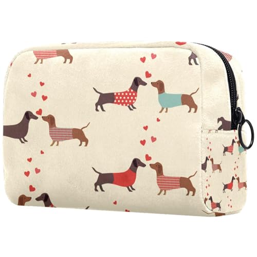 Kosmetiktasche mit Dackel-Motiv, für Frauen, Reise-Kulturbeutel, groß, Make-up, praktische Tasche, Organizer, Tasche mit Reißverschluss, multi, 18.5x7.5x13cm/7.3x3x5.1in, Kulturbeutel
