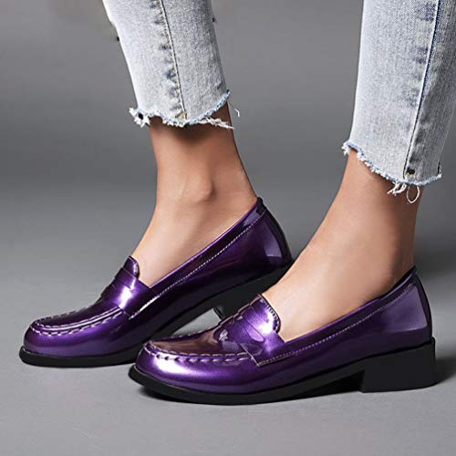 Image of Caradise Women's Patent Leather Loafers Block Heel Slip On Casual Shoes Size 7.5 B(M) US,Purple