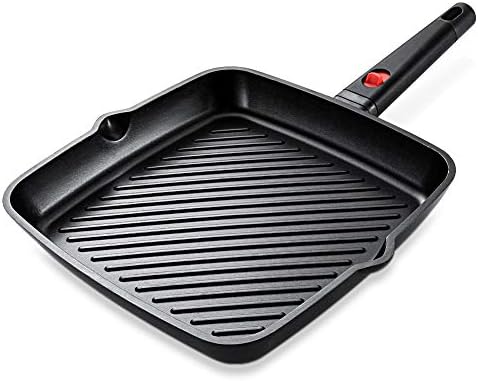 Removable Neverstick Square Frying Pan, Grill Pan 28cm Induction, Steak Pan with Silicone Handle, cast Aluminum 100% PFOA Free Coating Griddle Pan for Gas, Induction & Electronic Stove, Black