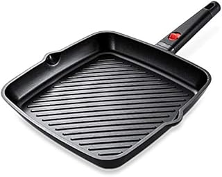 Removable Neverstick Square Frying Pan, Grill Pan 28cm Induction, Steak Pan with Silicone Handle, cast Aluminum 100% PFOA Free Coating Griddle Pan for Gas, Induction & Electronic Stove, Black
