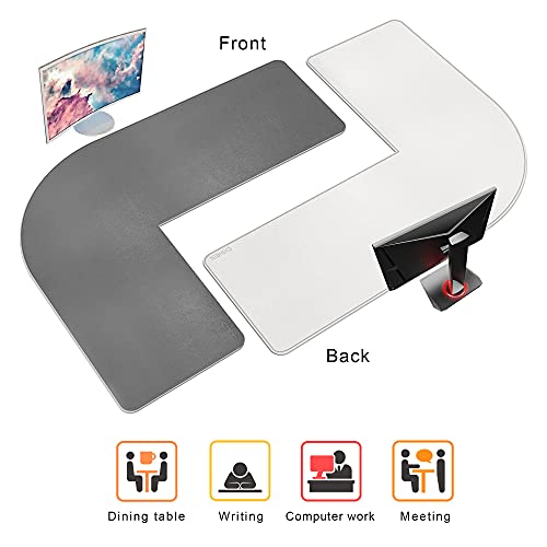 Image of Chihein L-Shaped Desk Pad, Corner Desk Mat (45.3 inch+ 57.1 inch) x 15.7 inch, Double-Sided Computer Office Mouse pad Writing Table Pad for Home Office - Gray /White