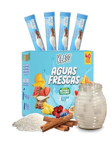 Klass Aguas Frescas, Powdered Drink Mix, 40 Singles Zero Sugar & Caffeine-Free Powder Packets, Water Drink Mix, Flavor: Horchata - 5 Calories Per Packet & Natural Flavors
