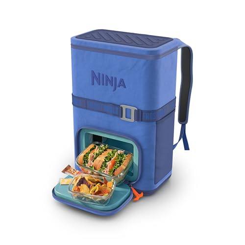 Image of Ninja Backpack Cooler | FrostVault Go 24 Can Soft Cooler | Leakproof Zipper with Built in Can Opener, 2 Ice Packs & Dry Storage Drawer | for Hiking, Camping & More | Luminous Blue | FF124CY